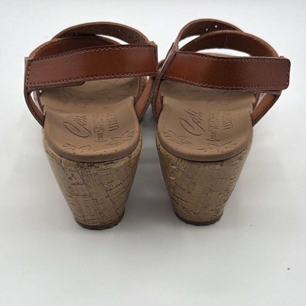 Skechers Beverlee Delicate Glow Luggage Brown Wedge Sandals Strappy Womens Sz 9 - Picture 6 of 16